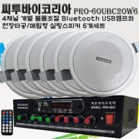 씨투바이코리아 PRO-60UBC20W6 4채널 블루투스앰프와 150MM 천정매립형 실링스피커6개