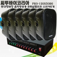 씨투바이코리아 PRO-120S50B6 중대형매장 업소용 8채널앰프와 벽걸이스피커6개